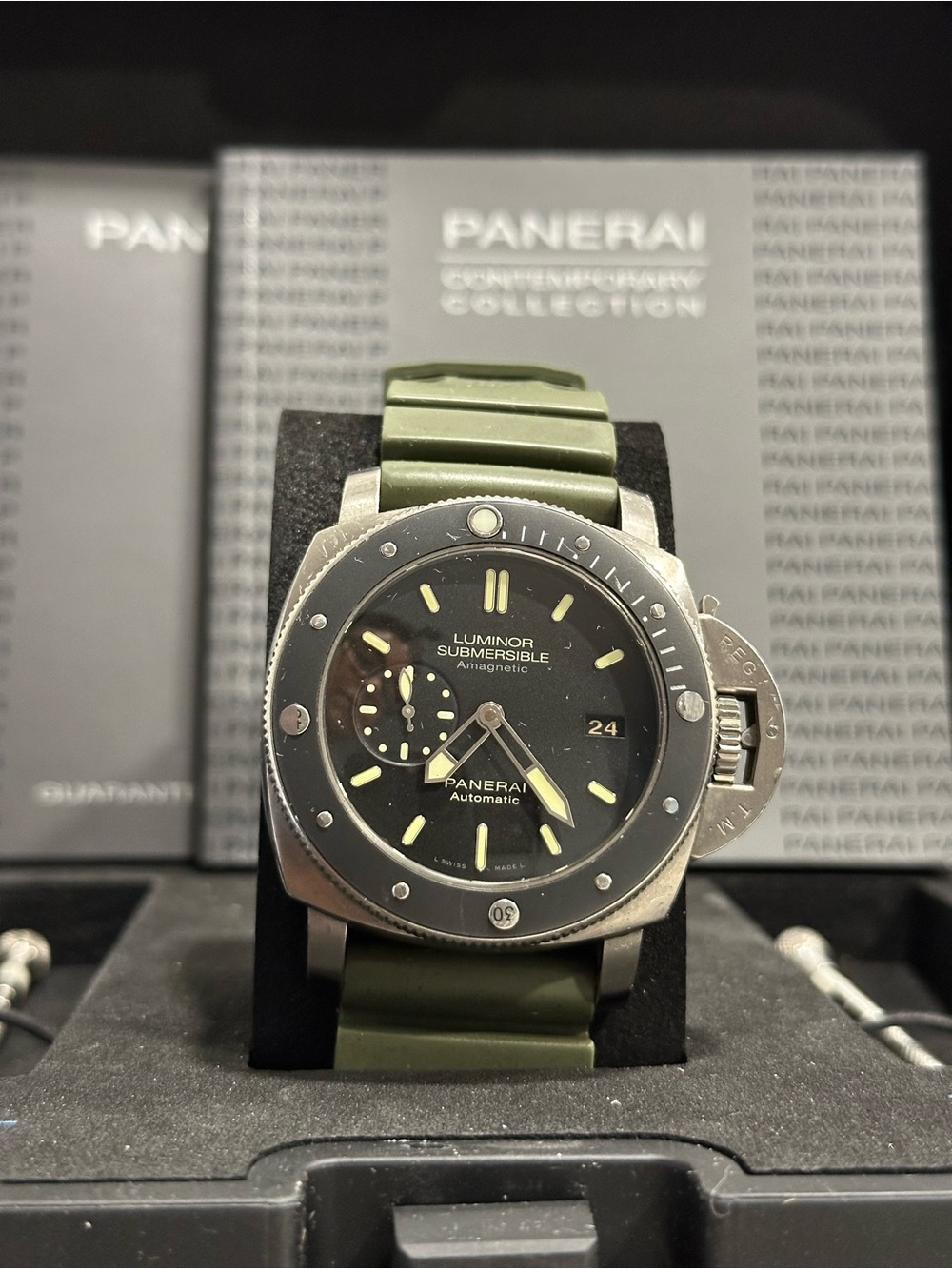 Panerai Luminor Submersible Black Dial with Olive Strap